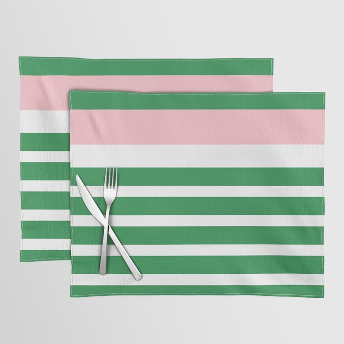 Mixed Stripe Pattern in Green, Pink, and White Placemat Gallery Image 1