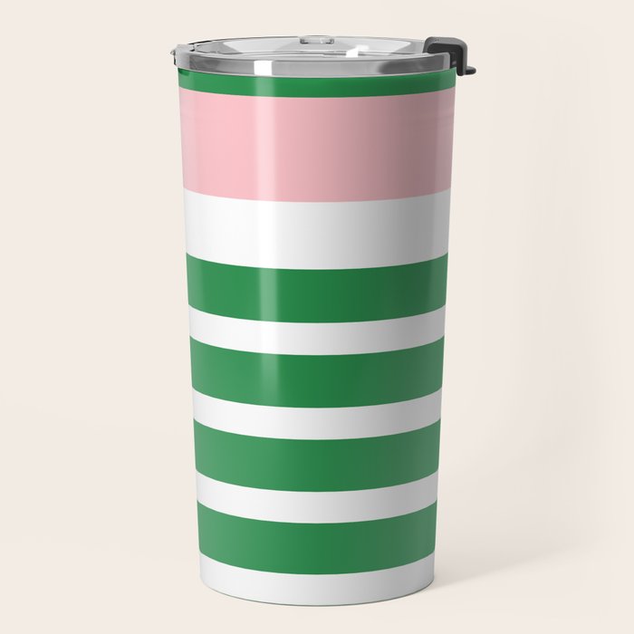 Mixed Stripe Pattern in Green, Pink, and White Travel Mug Gallery Image 2
