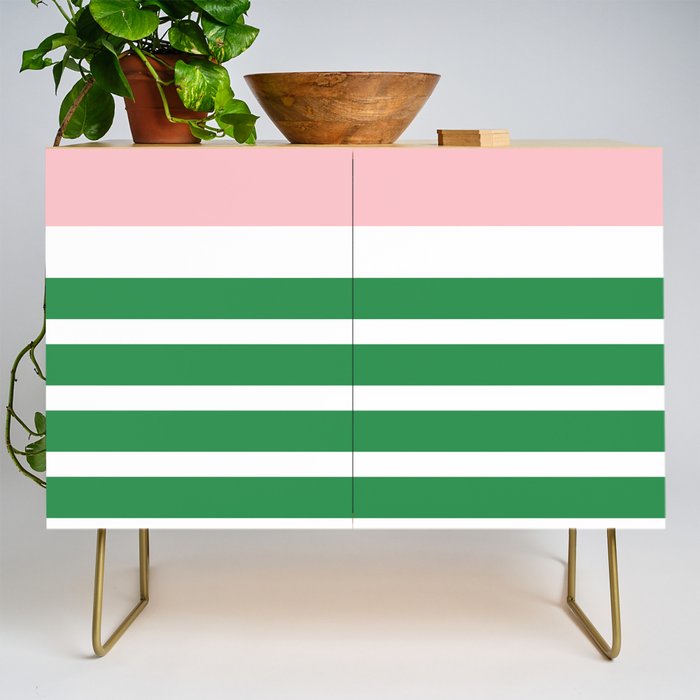 Mixed Stripe Pattern in Green, Pink, and White Credenza Gallery Image 1