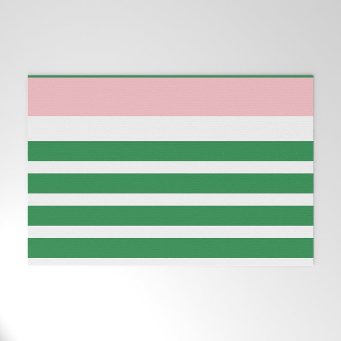 Mixed Stripe Pattern in Green, Pink, and White Welcome Mat Gallery Image 1