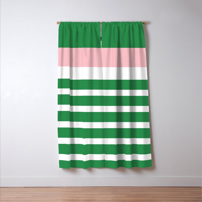 Mixed Stripe Pattern in Green, Pink, and White Window Curtain Gallery Image 3