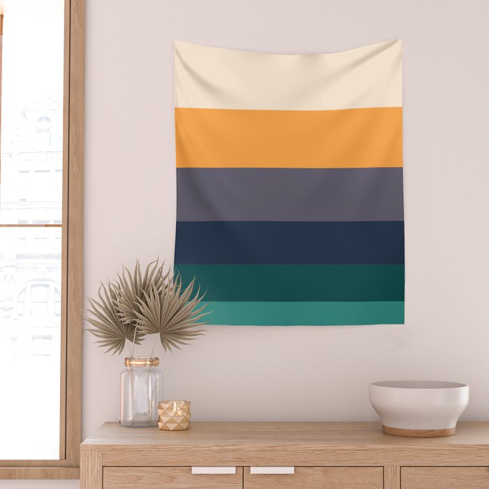 Mid Century Modern Minimalist Color Block Pattern Yellow Grey Green Wall Tapestry Gallery Image 2