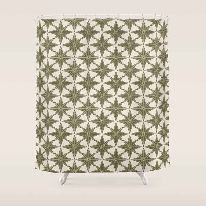 Green Paper Stars Large Shower Curtain Gallery Image 1
