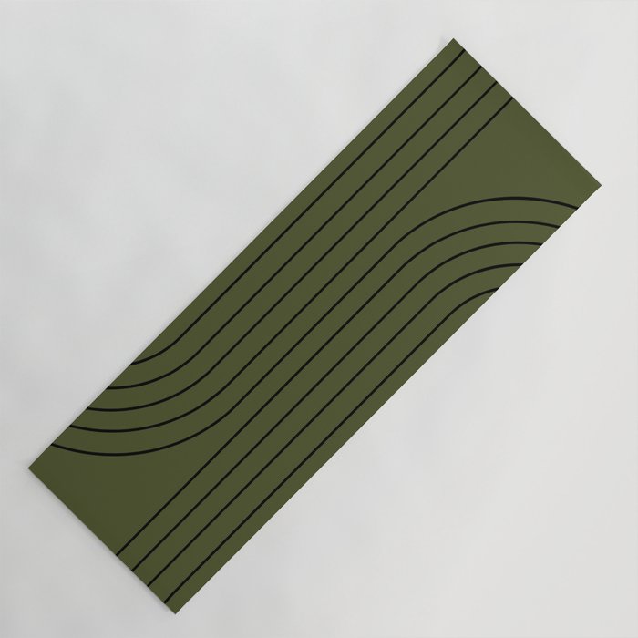 Minimal Line Curvature XVIII Dark Green Mid Century Modern Arch Abstract Yoga Mat Gallery Image 1