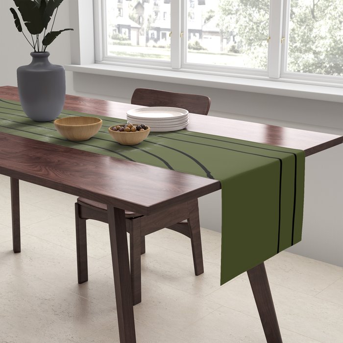 Minimal Line Curvature XVIII Dark Green Mid Century Modern Arch Abstract Table Runner Gallery Image 2
