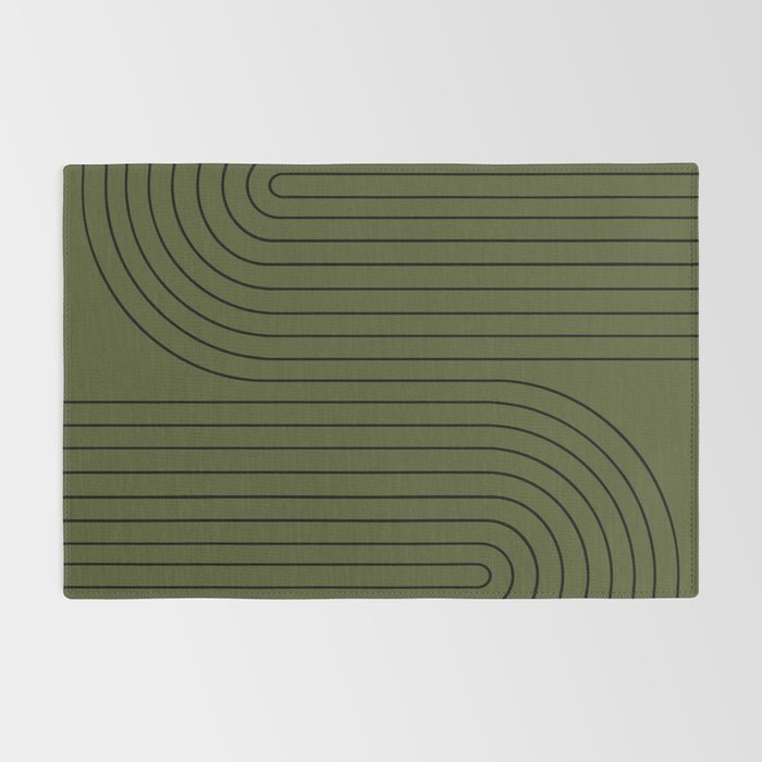 Minimal Line Curvature XVIII Dark Green Mid Century Modern Arch Abstract Rug Gallery Image 2