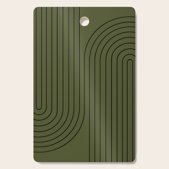 Minimal Line Curvature XVIII Dark Green Mid Century Modern Arch Abstract Cutting Board Gallery Image 1