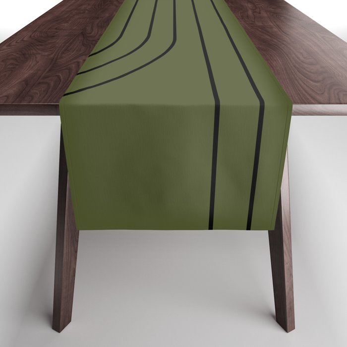 Minimal Line Curvature XVIII Dark Green Mid Century Modern Arch Abstract Table Runner Gallery Image 1