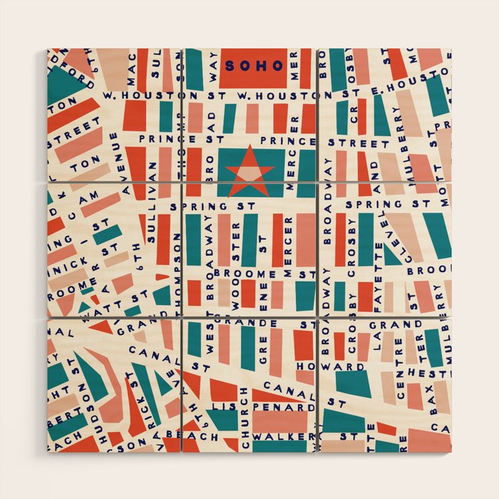 SOHO MAP BRIGHT Wood Wall Art Gallery Image 1