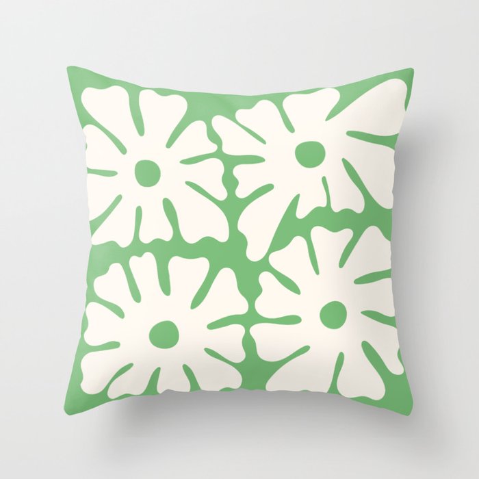 Mid-Century Flowers in Green & White Throw Pillow Gallery Image 1
