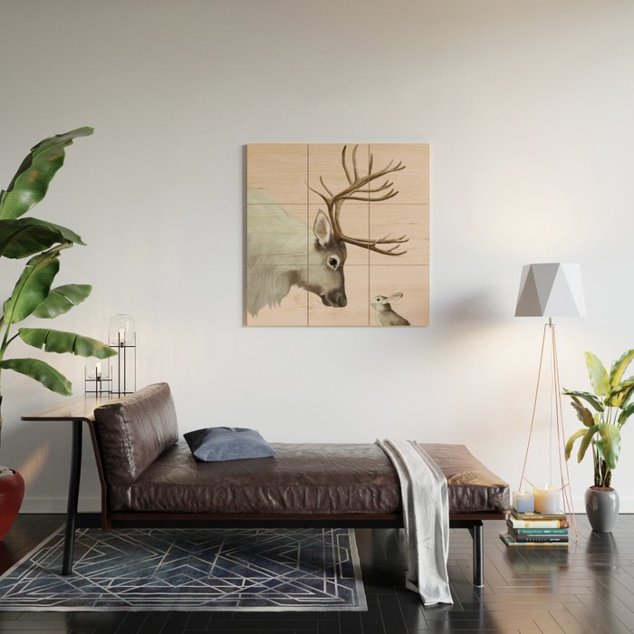 Reindeer and rabbit Wood Wall Art Gallery Image 2