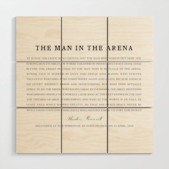Man In The Arena, Theodore Roosevelt, Framed Art Wood Wall Art Gallery Image 1