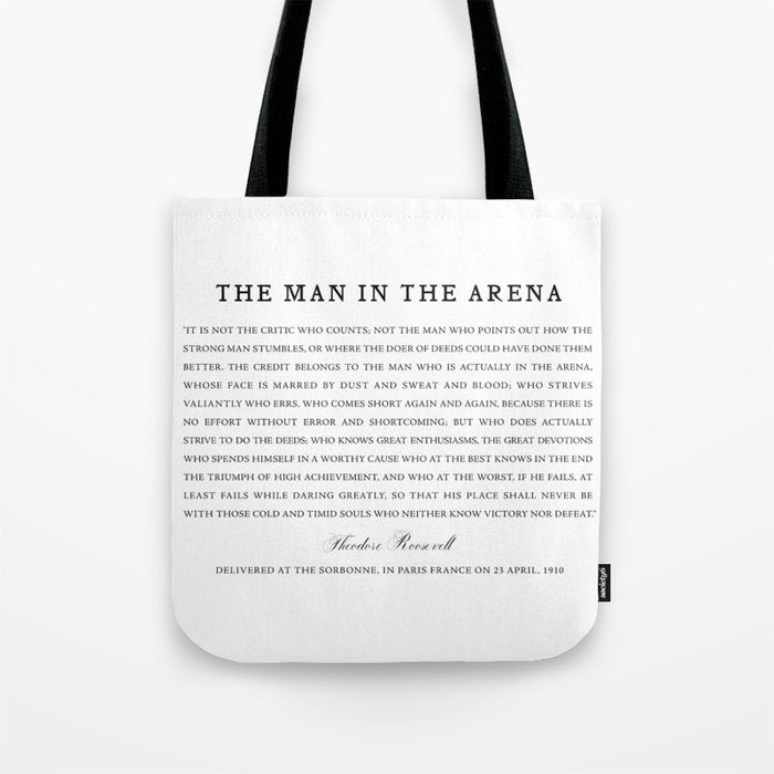 Man In The Arena, Theodore Roosevelt, Framed Art Tote Bag Gallery Image 1
