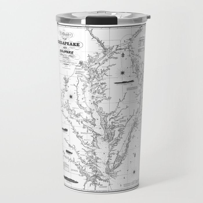 Chesapeake Bay & Delaware Bay Map Travel Mug Gallery Image 1