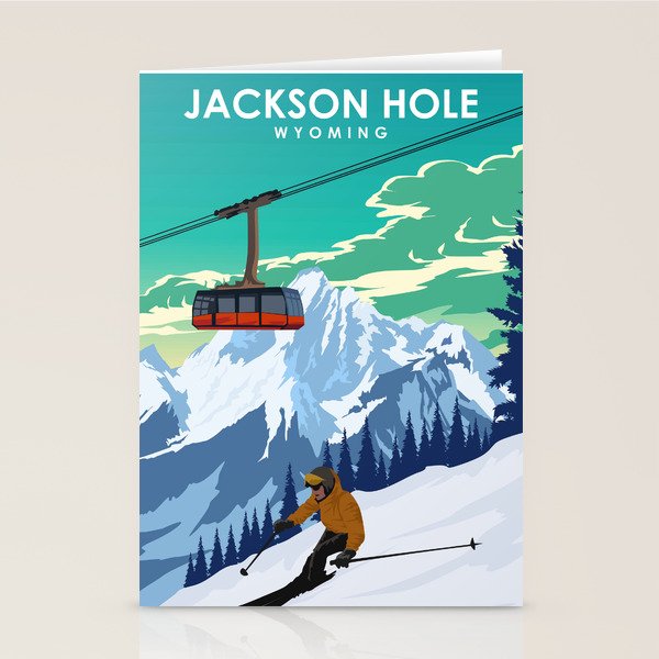 Jackson Hole Wyoming Ski Retro Travel Poster Stationery Card Gallery Image 2