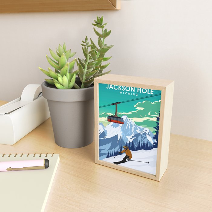 Jackson Hole Wyoming Ski Retro Travel Poster Mini Art Print Gallery Image 2