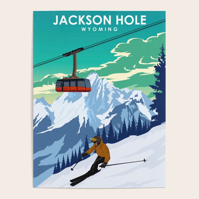 Jackson Hole Wyoming Ski Retro Travel Poster Poster Gallery Image 4