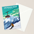 Jackson Hole Wyoming Ski Retro Travel Poster Stationery Card Gallery Image 2