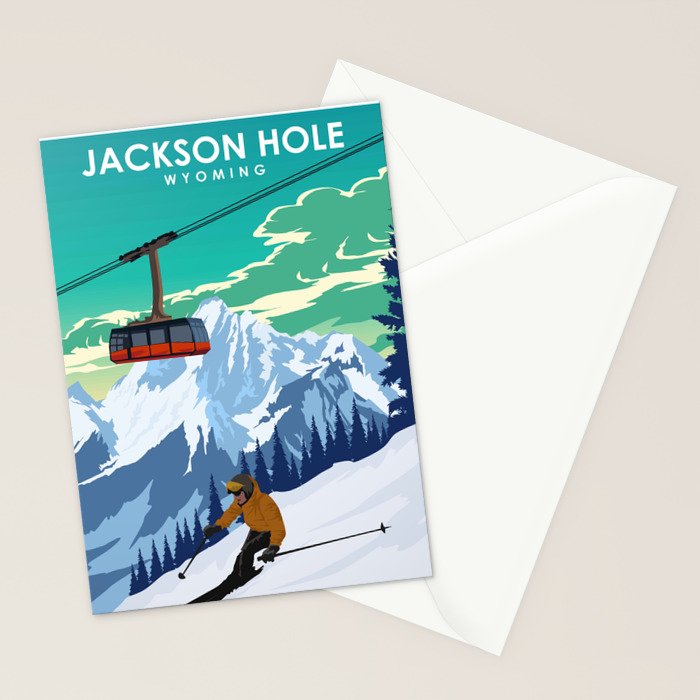 Jackson Hole Wyoming Ski Retro Travel Poster Stationery Card Gallery Image 2