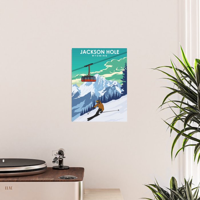 Jackson Hole Wyoming Ski Retro Travel Poster Poster Gallery Image 2