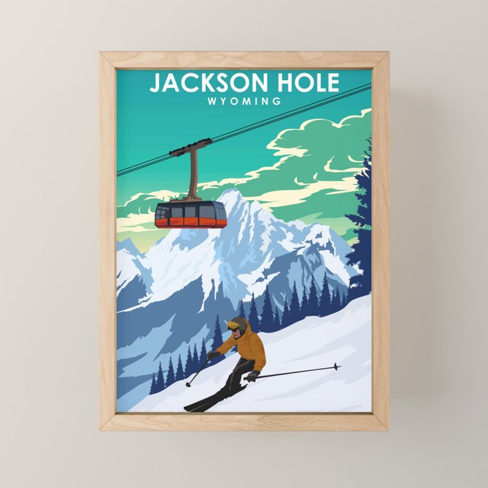 Jackson Hole Wyoming Ski Retro Travel Poster Mini Art Print Gallery Image 1