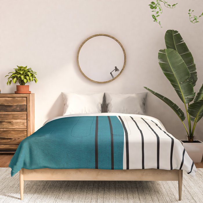 Dark Teal Black Lines Modern Artwork Comforter Gallery Image 3