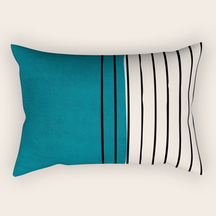 Dark Teal Black Lines Modern Artwork Rectangular Pillow Gallery Image 1