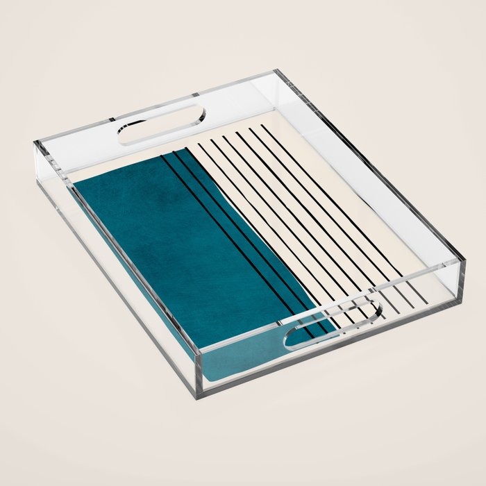 Dark Teal Black Lines Modern Artwork Acrylic Tray Gallery Image 1