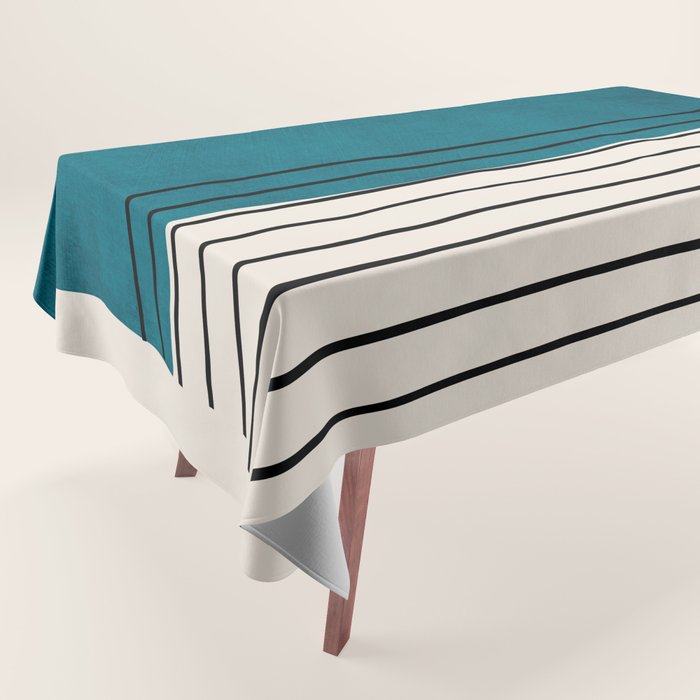 Dark Teal Black Lines Modern Artwork Tablecloth Gallery Image 1