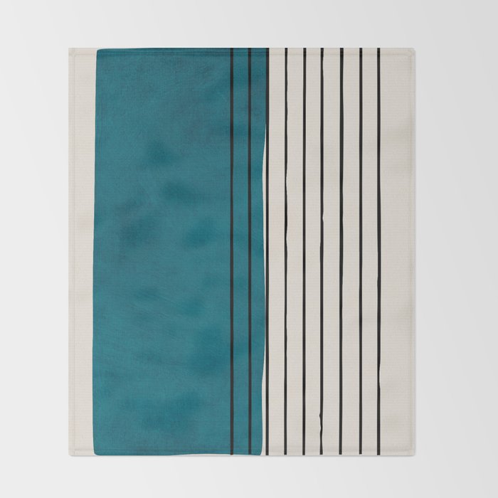 Dark Teal Black Lines Modern Artwork Throw Blanket Gallery Image 2