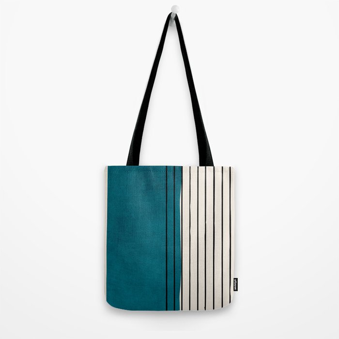 Dark Teal Black Lines Modern Artwork Tote Bag Gallery Image 2