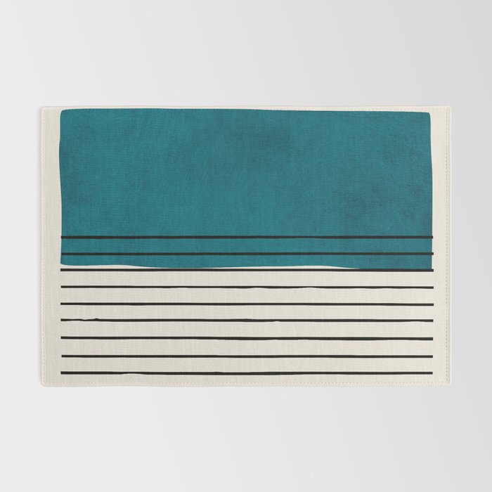 Dark Teal Black Lines Modern Artwork Rug Gallery Image 2