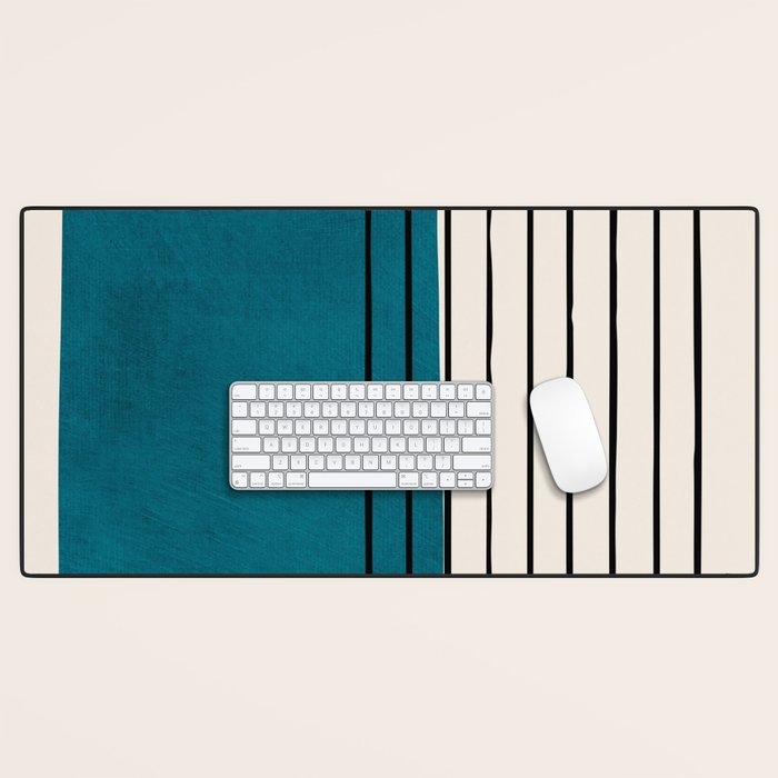 Dark Teal Black Lines Modern Artwork Desk Mat Gallery Image 1