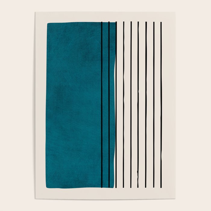 Dark Teal Black Lines Modern Artwork Poster Gallery Image 4