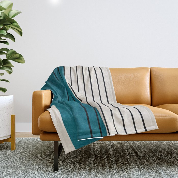 Dark Teal Black Lines Modern Artwork Throw Blanket Gallery Image 1