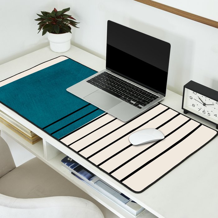 Dark Teal Black Lines Modern Artwork Desk Mat Gallery Image 2