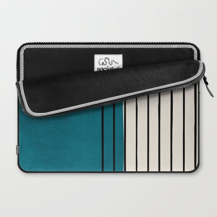 Dark Teal Black Lines Modern Artwork Laptop Sleeve Gallery Image 2
