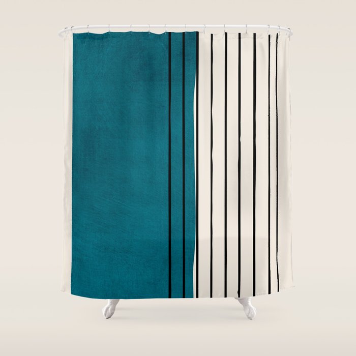 Dark Teal Black Lines Modern Artwork Shower Curtain Gallery Image 1