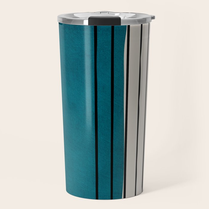 Dark Teal Black Lines Modern Artwork Travel Mug Gallery Image 1