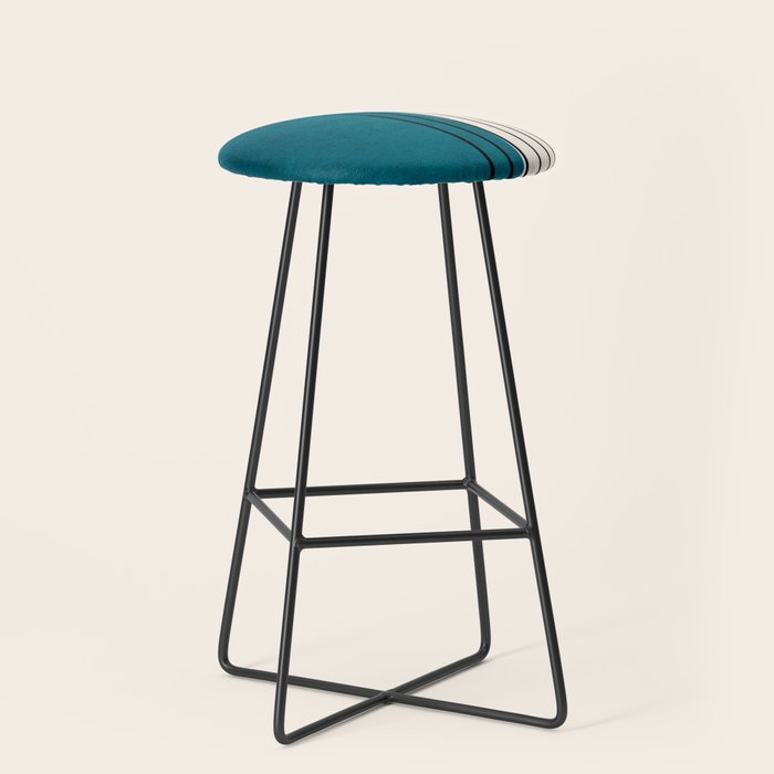 Dark Teal Black Lines Modern Artwork Stool Gallery Image 1