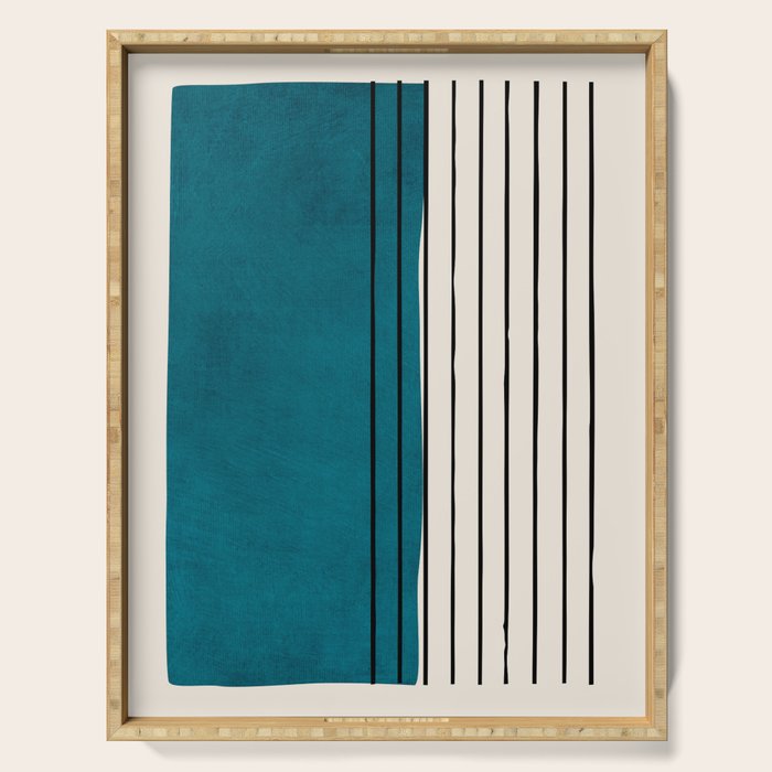 Dark Teal Black Lines Modern Artwork Serving Tray Gallery Image 1