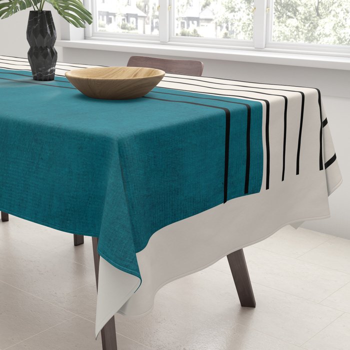 Dark Teal Black Lines Modern Artwork Tablecloth Gallery Image 3