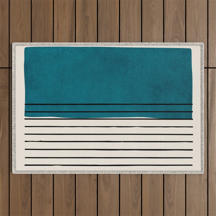 Dark Teal Black Lines Modern Artwork Outdoor Rug Gallery Image 1