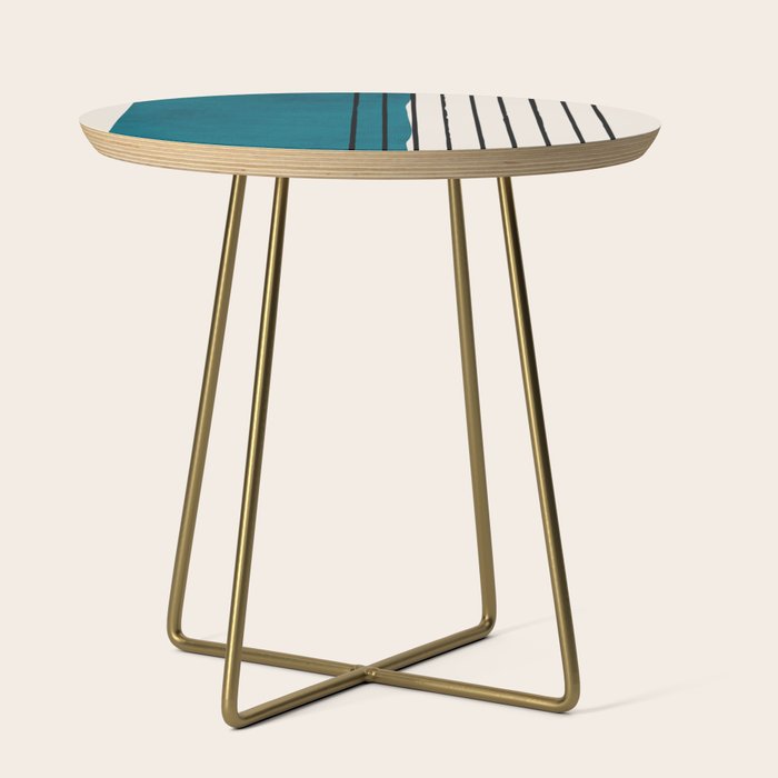 Dark Teal Black Lines Modern Artwork Side Table Gallery Image 1