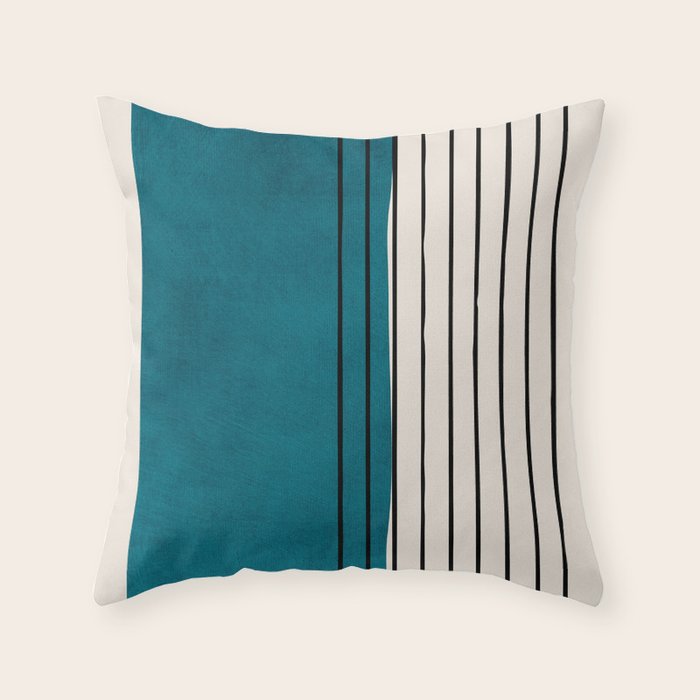 Dark Teal Black Lines Modern Artwork Throw Pillow Gallery Image 6