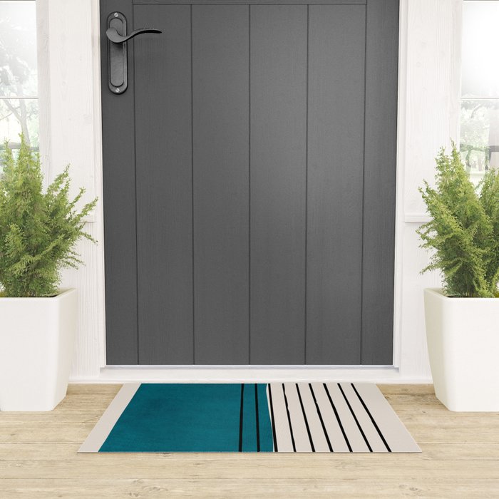 Dark Teal Black Lines Modern Artwork Welcome Mat Gallery Image 3