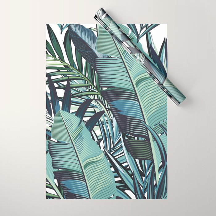 Tropical, Palm Trees, Green and Blue, Abstract Wrapping Paper Gallery Image 1