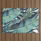 Tropical, Palm Trees, Green and Blue, Abstract Outdoor Rug Gallery Image 1