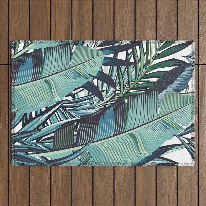 Tropical, Palm Trees, Green and Blue, Abstract Outdoor Rug Gallery Image 1