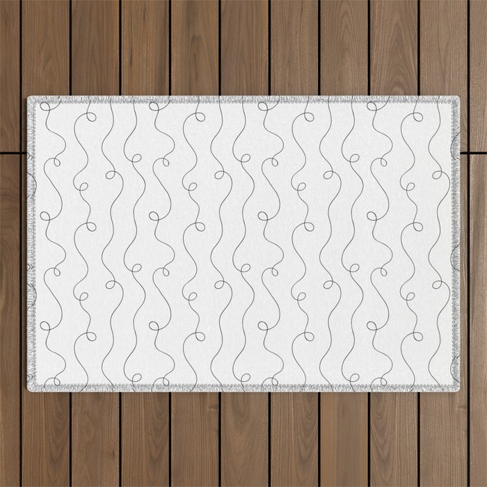 Fun black and white line doodle art pattern Outdoor Rug Gallery Image 1